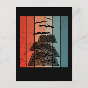 Carte Postale Retro Book Birds Library Bookworm