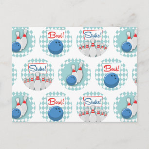 Carte Postale Retro Bowling Motif Pins de balle