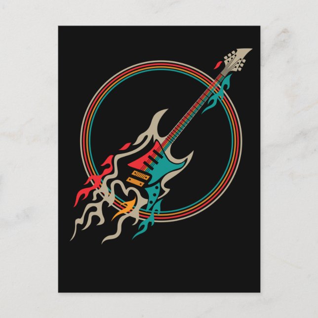 Carte Postale Retro Burning Guitar Rock et Roll Music (Devant)