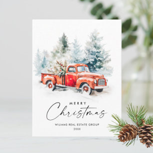 Carte Postale Rétro Camion de la ferme rouge Noël Salutation Ent