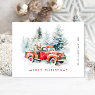 Carte Postale Retro Camion de la ferme rouge vacances de Noël