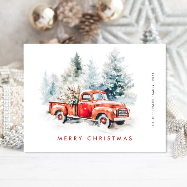 Carte Postale Retro Camion de la ferme rouge vacances de Noël (Créateur téléchargé)