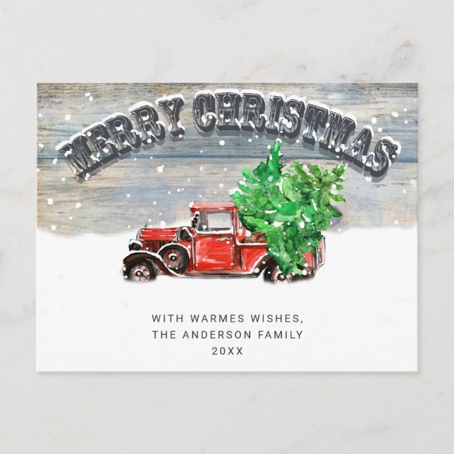 Carte Postale Retro Camion de la ferme rouge vacances de Noël (Devant)