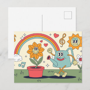 Carte Postale Retro Cartoon Jardinage
