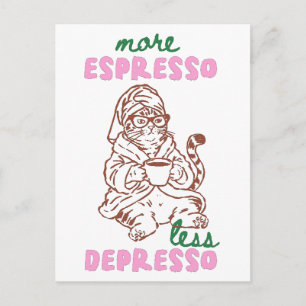 Carte Postale Retro Cat Coffee More Espresso Less Depresso