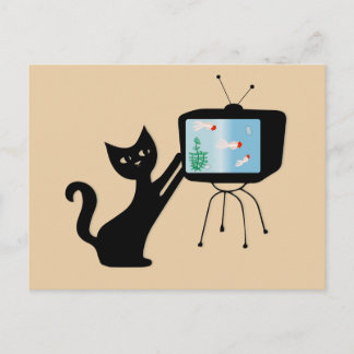 CARTE POSTALE RÉTRO CHAT ATOMIQUE & ANCIEN TÉLÉVIS