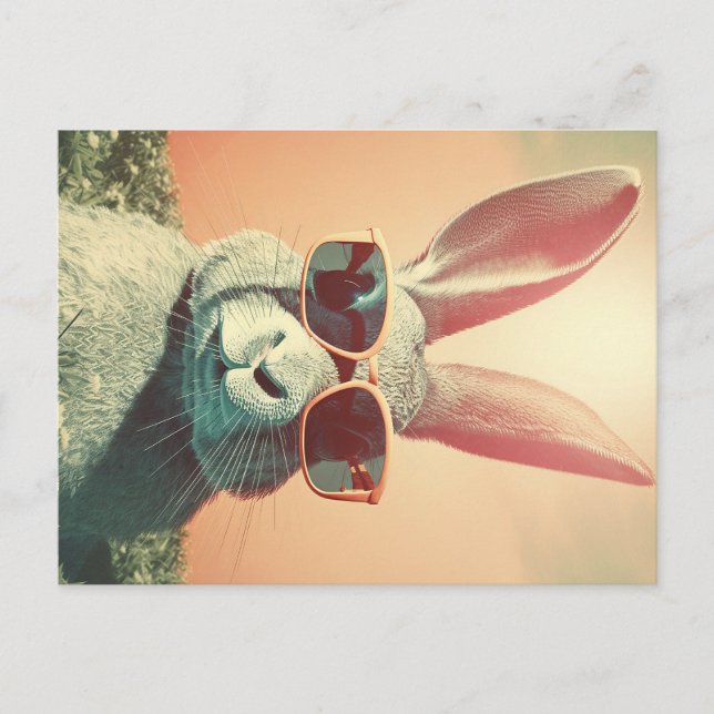 Carte Postale Retro Chillaxage de lapin de Pâques dans l'herbe (Devant)