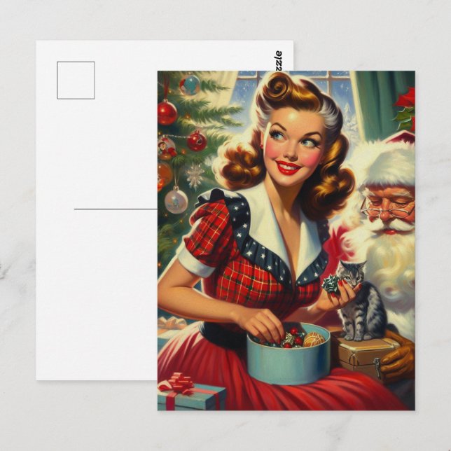 Carte Postale Retro Christmas Girl (Devant / Derrière)
