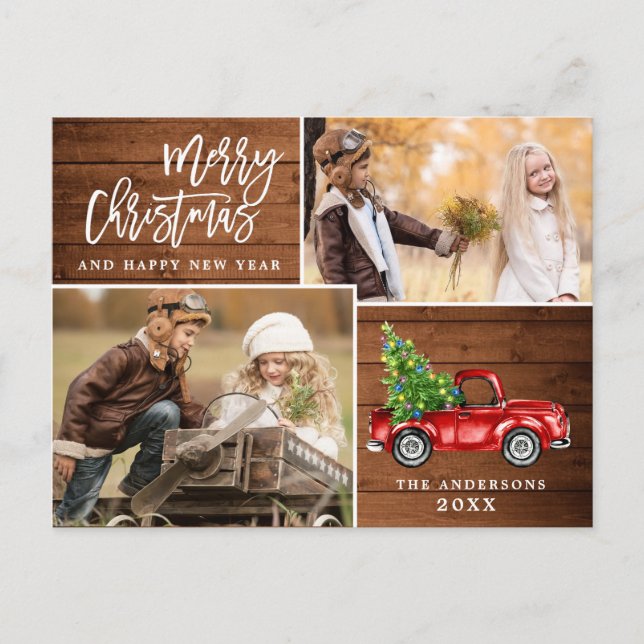 Carte Postale Retro Christmas Red Truck Rustic 2 PHOTO Salutatio (Devant)