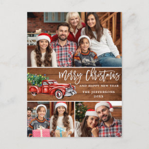 Carte Postale Retro Christmas Red Truck Rustic 3 PHOTO Salutatio