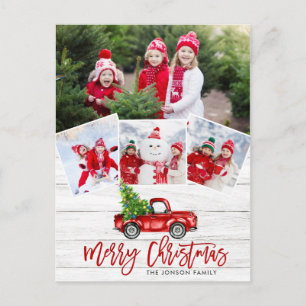Carte Postale Retro Christmas Red Truck Rustic 4 PHOTO Salutatio