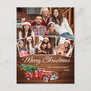Carte Postale Retro Christmas Red Truck Rustic 4 PHOTO Salutatio