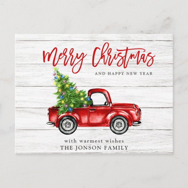 Carte Postale Retro classique Rustique Noël Fête de Camion Rouge (Devant)