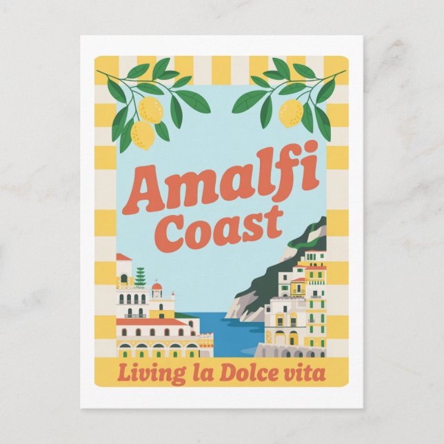 Carte Postale Retro Côte amalfitaine Italie Vivre la Dolce Vita (Devant)