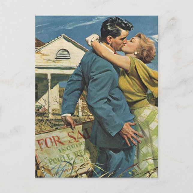 Carte Postale Retro Couple Déménagement Nouvelle A (Devant)