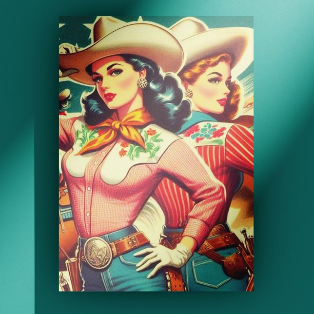 Carte Postale Retro Cowgirls Pin-ups (Créateur téléchargé)