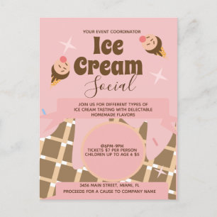 Carte Postale Retro Crème de glace Cone Flyers sociaux Invitatio