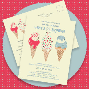 Carte Postale Retro Crème glacée Cone 80e anniversaire Invitatio