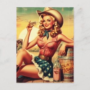 Carte Postale Retro Cute Cowgirl