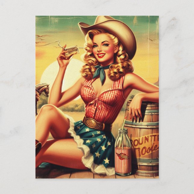 Carte Postale Retro Cute Cowgirl (Devant)