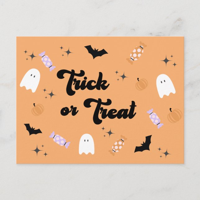 Carte Postale Retro Cute Trick ou Treat Halloween (Devant)