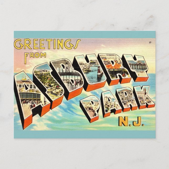Carte postale rétro d'Asbury Park NJ (Devant)