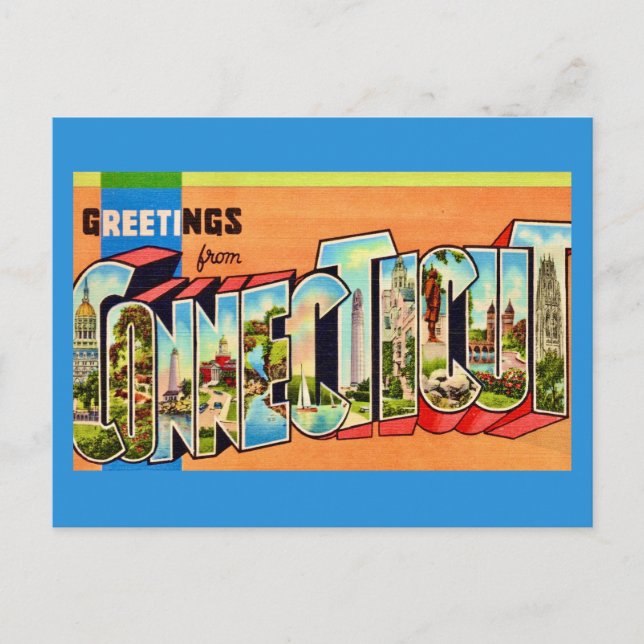 Carte postale rétro de bienvenue du Connecticut (Devant)