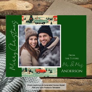 Carte postale rétro de mariage de Noël pour annonc