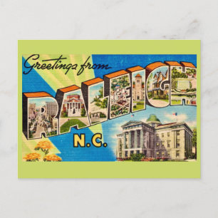Carte postale rétro de Raleigh NC
