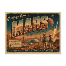 Carte postale rétro de science-fiction de Mars | A