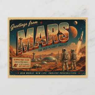 Carte postale rétro de science-fiction de Mars A