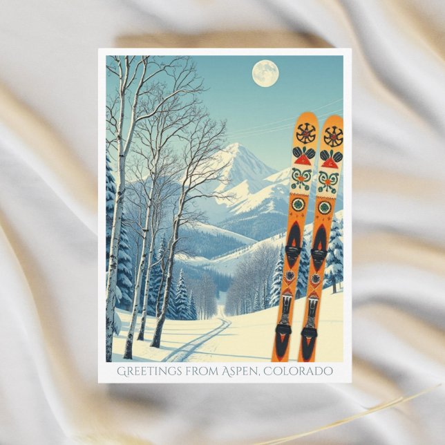 Carte postale rétro de vacances de ski à Aspen Col (Créateur téléchargé)