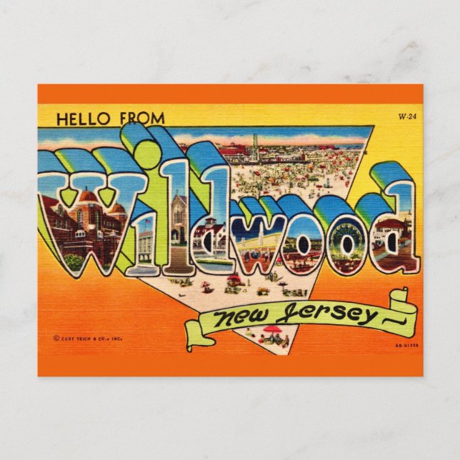 Carte postale rétro de Wildwood NJ (Devant)
