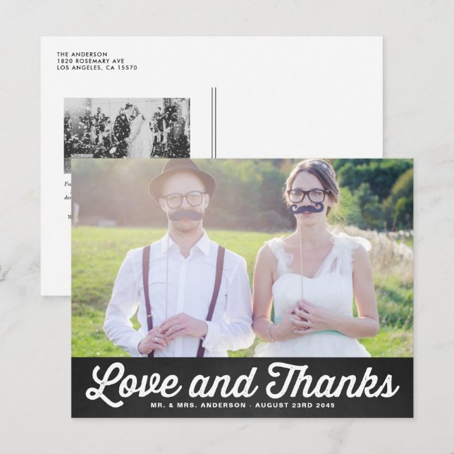 Carte Postale Retro Faux Chalkboard Photo Mariage Merci (Devant / Derrière)