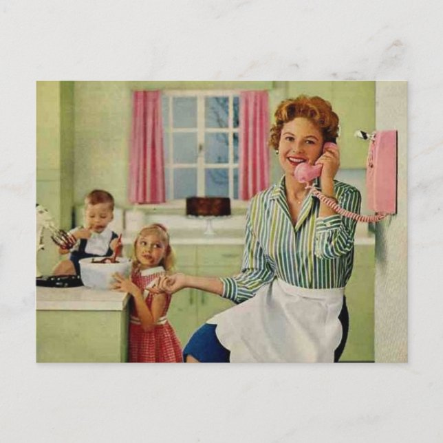 Carte Postale Retro Femme au foyer et famille (Devant)