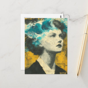 Carte Postale Retro Femme Cerveau Vagues médias mixtes Collage