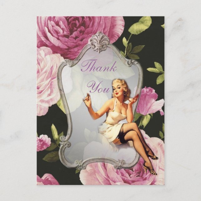 Carte Postale rétro fille Fête des mariées Tea Party merci (Devant)