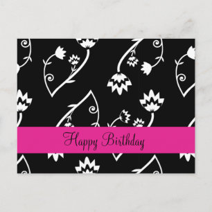 Carte postale rétro fleurs noires et blanches
