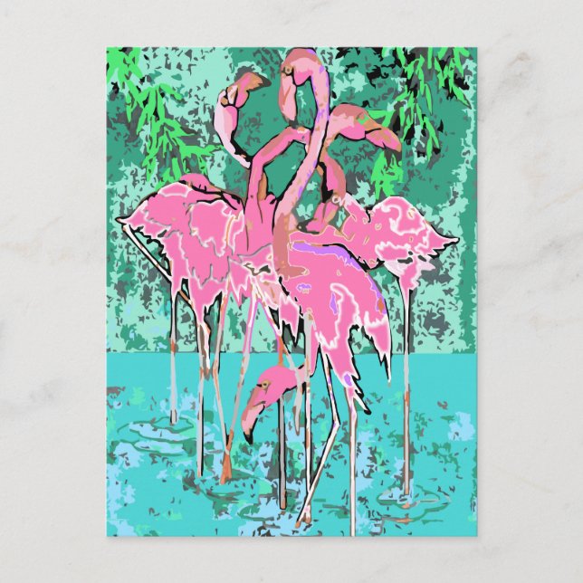 Carte Postale Rétro Flock of Flamant rose Birds Flamants roses d (Devant)