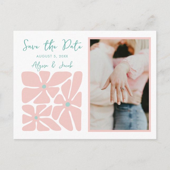 Carte Postale Retro Floral Chic Photo Enregistrer la date (Devant)