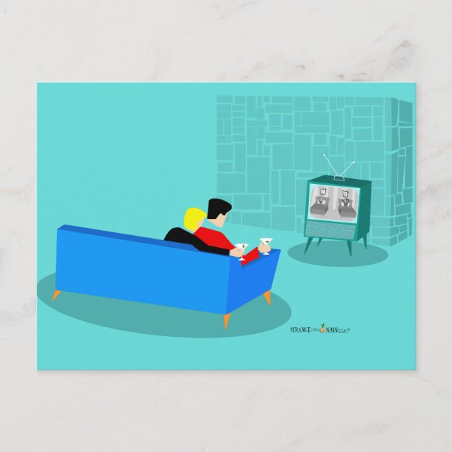 Carte postale Retro Gay Couple Regarder TV (Devant)
