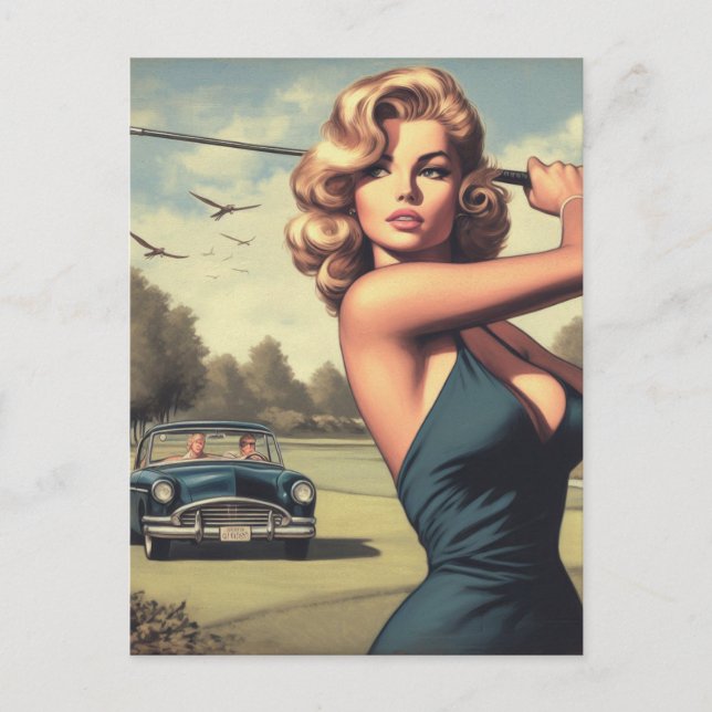 Carte Postale Retro Golf Girl (Devant)