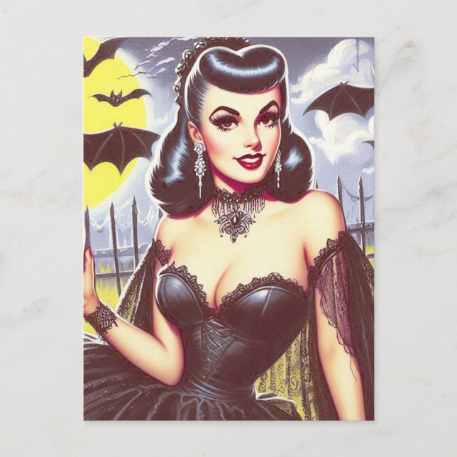 Carte Postale Retro Goth Vampire Pin-up (Devant)
