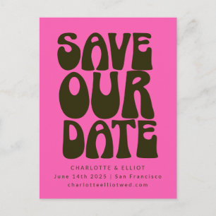 Carte Postale Retro Groovy 70s Gras Rose Chaud Vert Enregistrer 