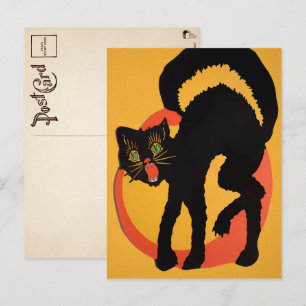 Carte postale rétro Halloween chat noir