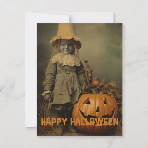Carte Postale Retro Halloween enfants déplaisants avec citrouill
