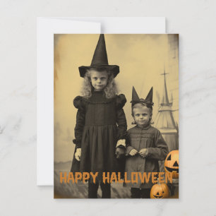Carte Postale Retro Halloween enfants déplaisants avec citrouill