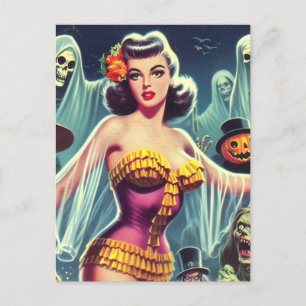 Carte Postale Retro Halloween fille