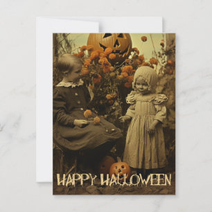 Carte Postale Retro Halloween filles déplaisantes avec citrouill
