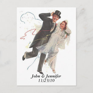 Carte Postale Retro Happy Mariage Elated Couple Cadfts